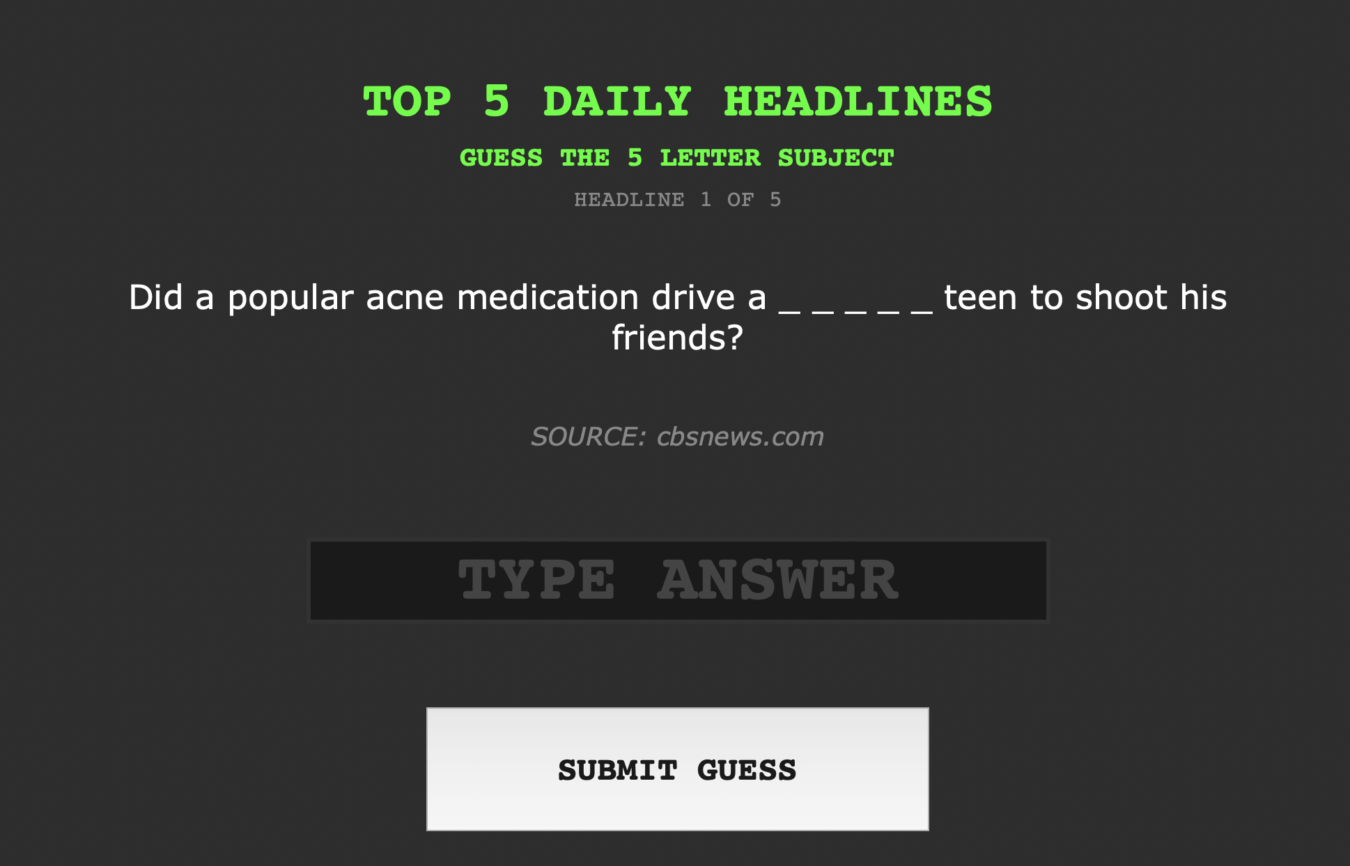 News Wordle App Interface